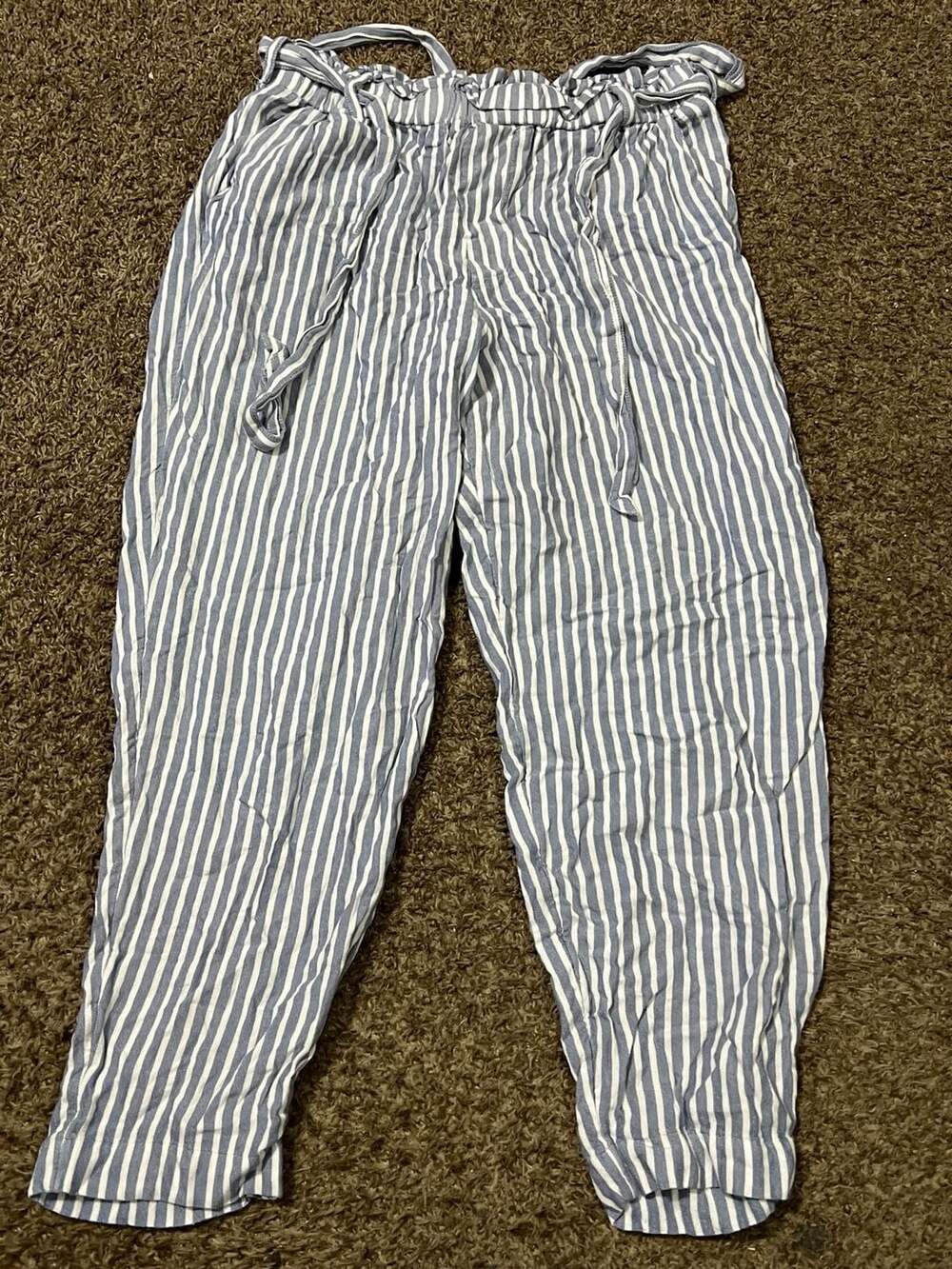 Hollister Ultra High-Rise Blue and White Striped Drawstring Pants